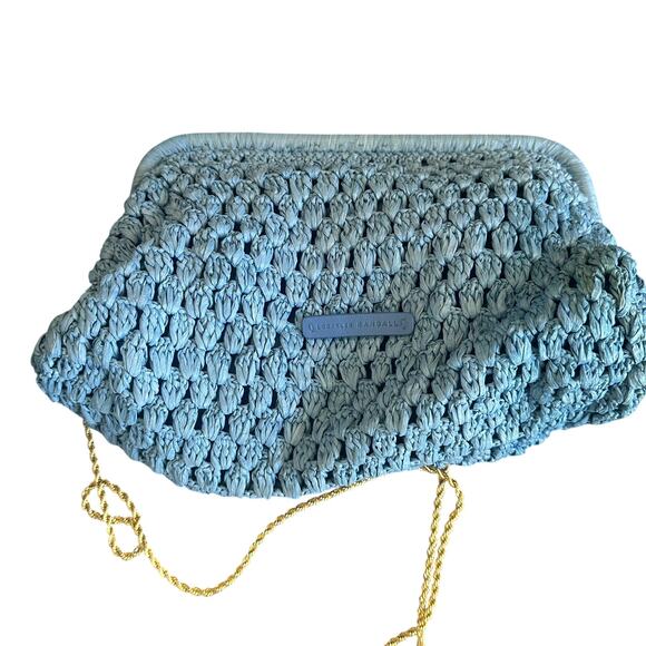 Loeffler Randal Blue Raffia Trudie Frame Clutch Crossbody Designer 13x7x4 $325 - Picture 7 of 12